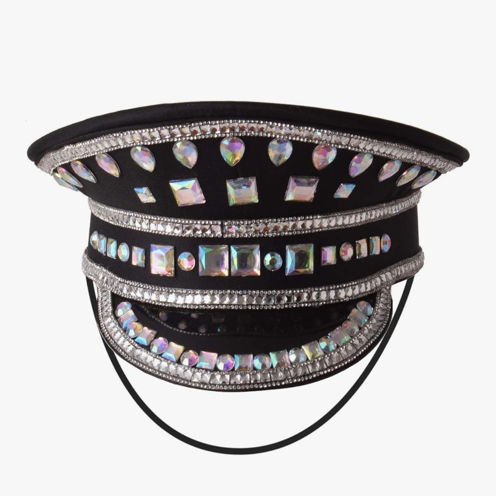 Amazon Grace Art Black Hat with Silver and Iridescent Accents